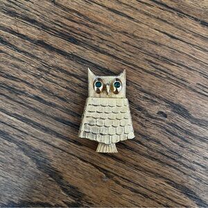 vintage • avon • gold and crystal owl perfume brooch pin perfume holder